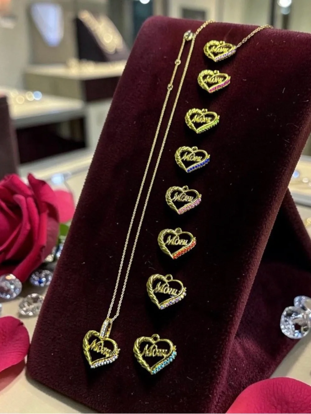 Stunning Ruby Simulated Mom Necklace